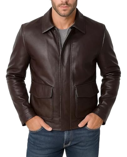 LP-FACON Mens Vintage Brown Jacket - Motorcyle Jacket Real Leather