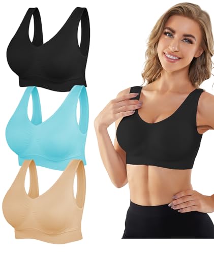 Image of YADIFEN Womens Sports Bras, 3 /4 /6 Pack Wireless Comfortable Seamless Sleep Yoga Sports Bras for Women with Removable Pads