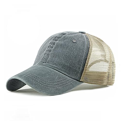 Image of Croogo Men's Adjustable Mesh Back Cap Curved Bill Snapback Mesh Baseball Cap Retro Washed Trucker Cap Breathable Sun Hat