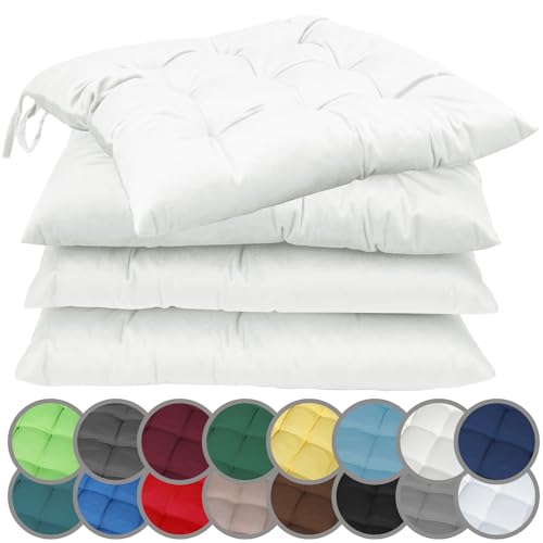 NatureMark Paquete de 4 Cojines para Silla con Lazos, tamaño 40x40 cm, cojín de Asiento Relleno, Blanco Natural/Crema