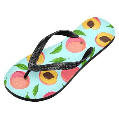 Sinestour Peach Leaves Fruit Teal Flip Flops for Beach Thong Sandals Anti-slip Lightweight Flat Slippers for Summer Swim Travel2
