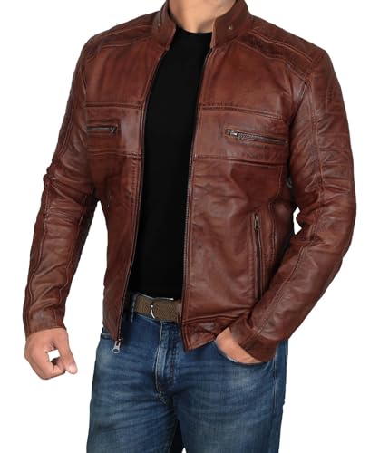Decrum Mens Leather Jacket - Real Lambskin Cafe Racer Motorcyle Style Leather Jackets For Men2