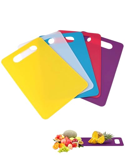 Fonyiunce 5 Piezas Tablas Cortar Plástico Cocina 29cm*19cm*2mm, BPA-Libre Seguro Lavavajillas Reversible Tablas de Cocina para Frutas Verduras Carnes