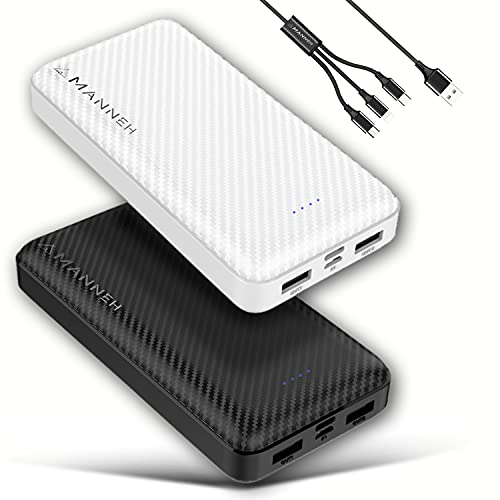 Amanneh Power Bank- Batterie Externe LED 20000 mAh Chargeur Rapide et Portable avec Double Entrées et Double Sorties + Un Câble Multifonction 3 en 1 Compatible avec iPhone Samsung USB C Android.