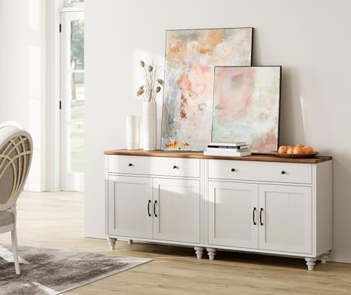 Wampat W01F3092C-BS Wamapt Buffet Cabinet With 4 Doors And 2 Drawers, Large Coffee Bar Tables Wood Kitchen Storage Cabinets With Storage Cabinets, Modern Farmhouse Sideboard Credenza thumb #3