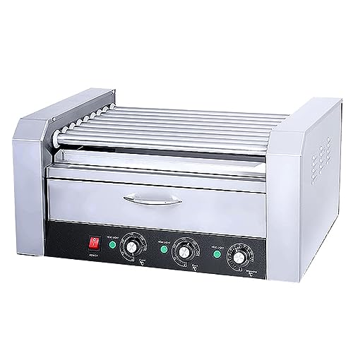 Consejos para Comprar Cajones calentadores los preferidos por los clientes. 43 Vdniduir Hot Dog Roller Maker, parrilla de 9 rodillos con cajón de calentamiento de bollo, ideal para fiestas, soportes, camiones de comida