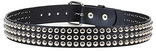 Three Row Round Stud Belt Made In USA Genuine Leather Punk Goth Thrash Metal