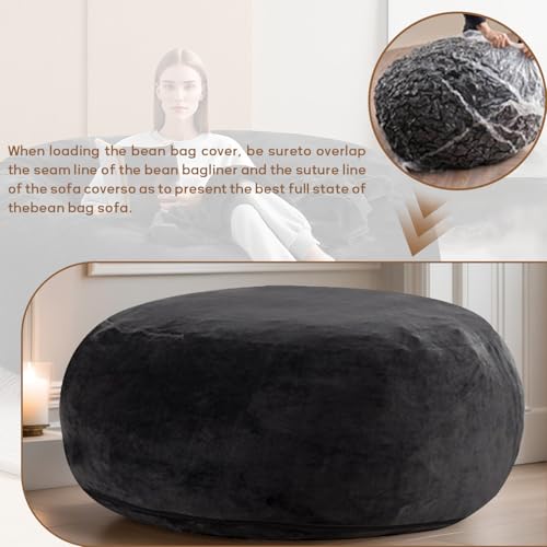 Image of 3FT Big Bean Bag Chairs for Adults,beanbag with Filler，Memory Foam Bean Bag，Super Soft Plush Bean Bag for Living Room Bedroom, Dormitory Reading Lounge Chair (Black, 3 Foot)