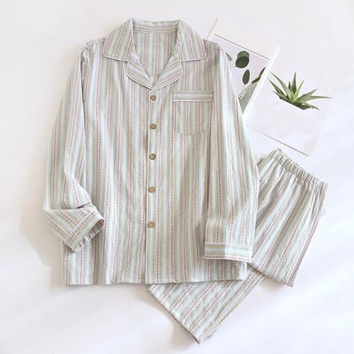 Men's Vintage Striped Cotton Pajamas Set 2 Piece Comfort Button Down Long Sleeve Shirts and Pants Loungewear Sets2