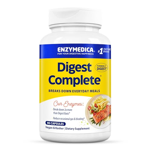 Enzymedica, Digest, Fórmula Enzimática de Acción Rápida, Reduce los gases y la Hinchazón, Mejora la Absorción de Nutrientes y la Energía, Sin Gluten, Sin Lácteos, Vegano, 90 Cápsulas