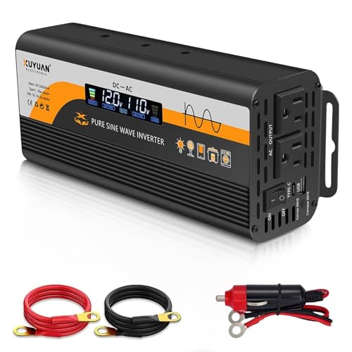 Image of 500W Pure Sine Wave Inverter (1000W Peak), 12V/24V Auto-Detect, 50Hz/60Hz Switchable, LCD Display, Type-C Fast Charging, Silent Design, Overload & Overheat Protection for RV, Home