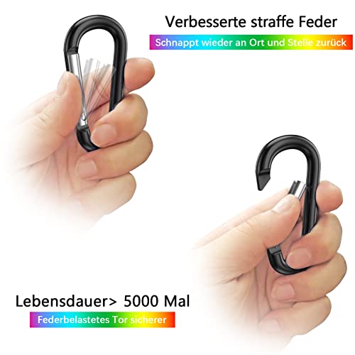 Sprookber 3" Aluminum Carabiner D Ring, Caribeener Clips, Spring Snap Hook For Keychain Clip, Set Of 10 (Black) #TOP2