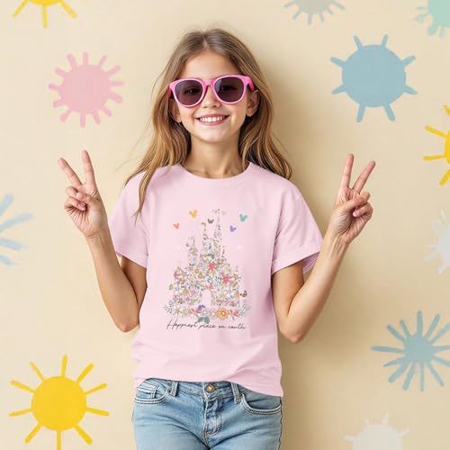 Image of Floral Castle Shirts for Girls Graphic Cute Tshirt Kids Toddler Flower Holiday Shirt Vacation Trip Tee Tops