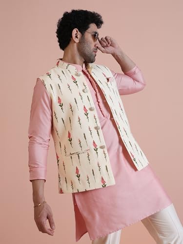 Image of Kisah Men's Cotton Blend Printed Nehru Jacket Regular Fit | Designer Ethnic Layering | Wedding & Occasion Wear