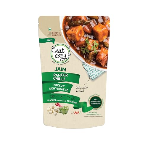 Image of Eat Easy Ready to Eat Jain Paneer Chilli 95g (Pack of 2) No Onion No Garlic | After Preparation 235g Each, Just Add Hot Water & Cook | Freeze Dried Instant Indo-Chinese Meal for Trip | Each Pack Serves 2