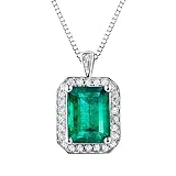AMDXD Women's Necklace 750 Gold / 925 Sterling Silver Emerald Lab Created Emerald 2ct Necklace Pendant Genuine Jewellery, 18 K white gold, Laboratory created emerald.