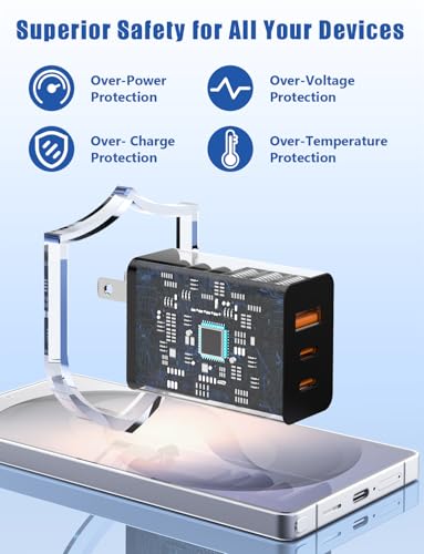 Susnwere 65W USB C Wall Charger for Samsung S26 Ultra,3 Port 100W PD Quick 3.0 Type C Charging with 3/6/10/10FT USB C Cable for Samsung Galaxy S26+/S25/S24/S23 Ultra/S22/S21/S20/Android Phones — view 3