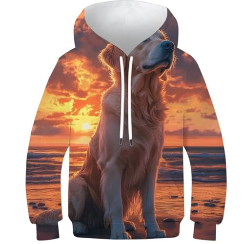 Sweat à capuche Golden Sunset Dog imprimé original style sport décontracté