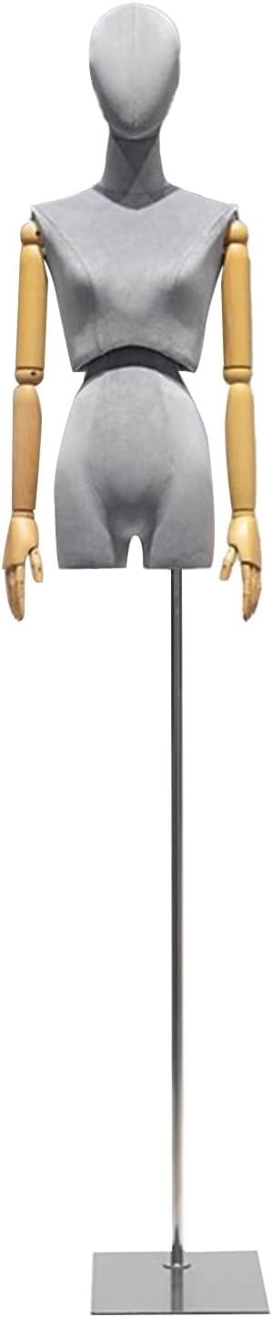 CONGRUI Clothing Store Showcase Female Body Retail Mannequins Velvet Torso Adjustable Height 83 96 in Manikin Detachable(Grey Silver)