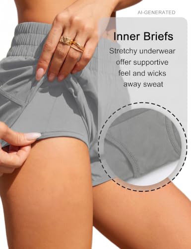 Image of BMJL Women's Athletic Shorts Running Workout Shorts Gym High Waisted Summer Short with Waistband Pocket | built-in liner,thick elastic waistband,split side,comfy fabric,zipper pocket,longer back,workout,athletic,curved back line