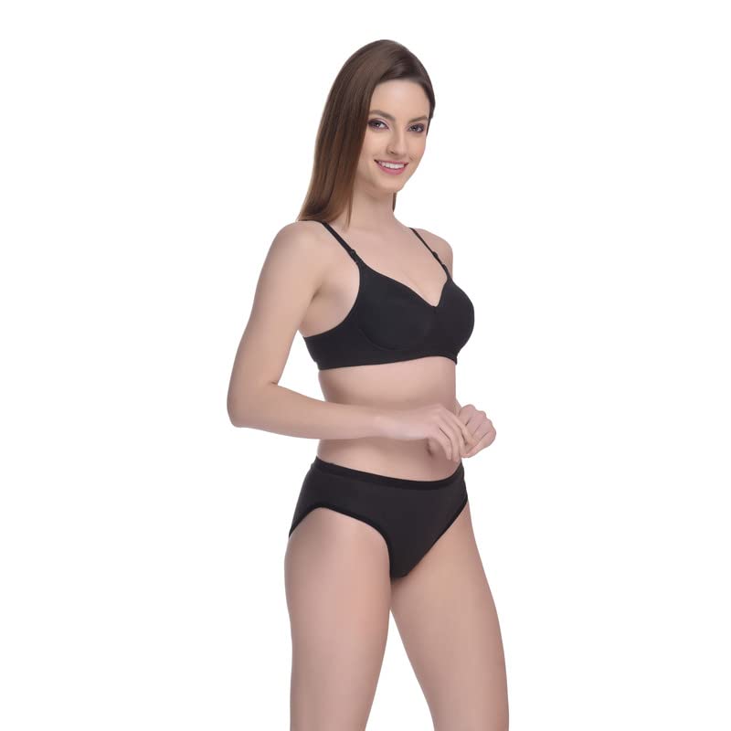 Image of Cotton Stylish Padded Regular Bra Panty Set /Non-Wired /Multi-Color / 3 Bras 3 Panty Set Combo /Lingerie Set for Women's (Pack of 3)