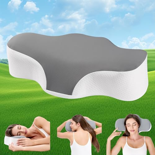 Bespilow Ergonomic Travel Cervical Pillow for Neck Pain Relief, Packable Memory Foam Camping Pillow with Cooling Cover & Storage Bag,Neck Support for Car Road Trip Sleeping,Tents & Business Trips