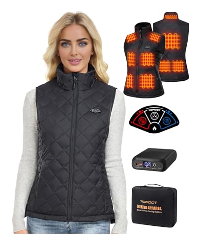 Topdot Quilted Heated Vest for Women with 16000mAh 7.4V Battery Pack, Lights-Out Design 10 Heating Zones Women's Heated Vest