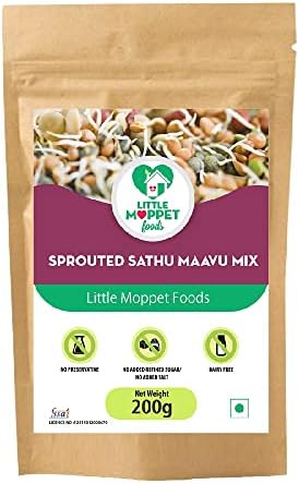Little Moppet Foods Sprouted Sathumaavu Mix - 200g | |Made by a Doctor Mom| No Additives and Preservatives | Free from Added Salt and Sugar | Made with 19 Ingredients (6 Sprouted Ingredients) | Helps in healthy weight gain for kids| Multigrain Mix for Kids |Sun dried Sprouts | Hand Roasted in Small Batches| Sattu powder for children