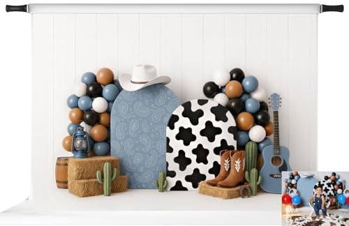 Kate Western Cowboy Boots Backdrop for Kids Cake Smash Blue Backdrop Background for Baby Shower Boys Photo Fabric Props 7x5ft