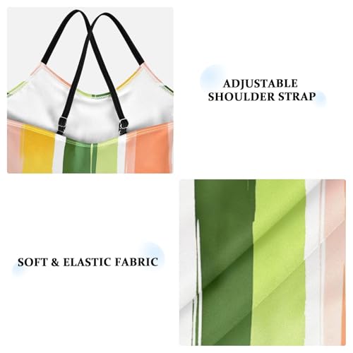 Vertical Stripes Green Pink Childrens Bathing Suits Girls, Summer Beach Swimwear, 3-103