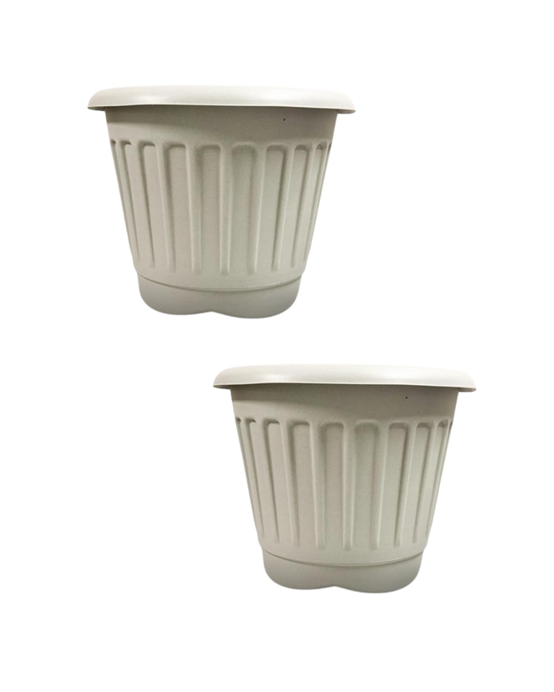 ORGANIZED set of 2 large round plastic garden planters, durable and lightweight with drainage holes. Ideal for indoor or outdoor use on patios, balconies, or gardens. (Platinum, 40cm)