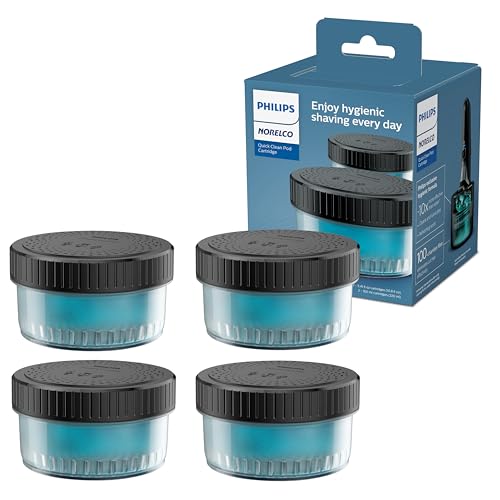 Norelco Philips Quick Clean Pod Cartridge Lubricates Shaver and Eliminates Cut Hair 4x 5.4 fl oz Cartridges (Up to 1yr Supply) BD9010AZ