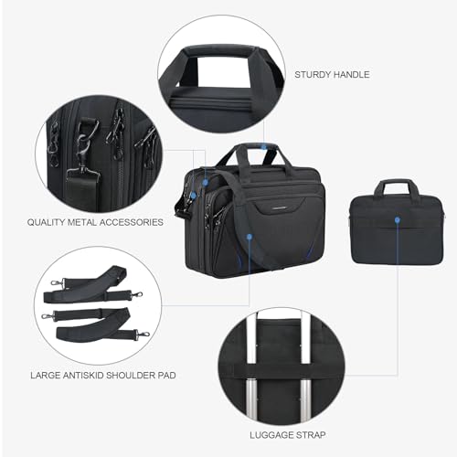 Image of KROSER Laptop Bag Premium Laptop Briefcase Fits Up to 17.3 Inch Laptop Expandable Water-Repellent Shoulder Messenger Bag Computer Bag for Travel /Business /Men /Women-Black /Blue