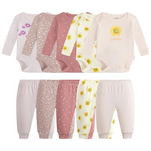 Baby Newborn Layette 10-Piece Clothing Sets Soft Cotton Bodysuits Pants Sets for Baby Boys Girls Toddler Unisex