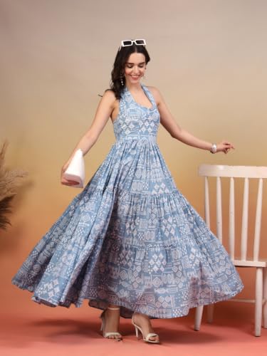 Image of COTLAND Fashions Breathable Cotton Printed A-Line Midi Dress for Women