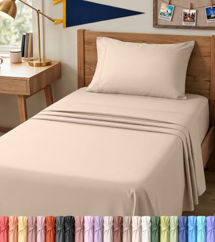 Image of Utopia Bedding Twin XL Sheet Set - Dorm Room Essentials for Students, 3 Piece Soft & Breathable Microfiber College Bedding, 1 Fitted Sheet, 1 Flat Sheet & 1 Pillowcase - Oeko Tex (Beige)