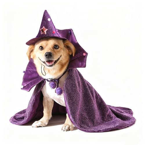 Disfraz de Bruja para Perros y Gatos Halloween con Capa y Sombrero miniatura 2