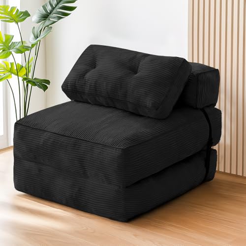 tantohom Sofá cama plegable, silla convertible con almohada, colchón plegable con soporte de espalda, sofá que ahorra espacio para sala de estar, dormitorio (negro)