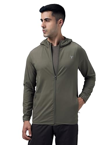 Image of TECHNOSPORT Men's Regular Fit Solid Hooded Neck Jacket With Ts Flexi, UPF50+ for Sports, Gym & Regular Use