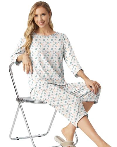 Image of PrinStory Womens Pajama Sets Capri Pjs Soft Lounge Sets XS-4XL