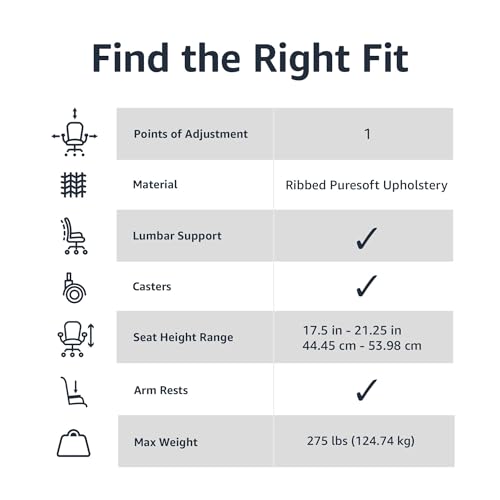 Amazon Basics High-Back Executive Swivel Office Desk Chair with Ribbed Puresoft Upholstery - White, Lumbar Support, Modern Style - Image 6