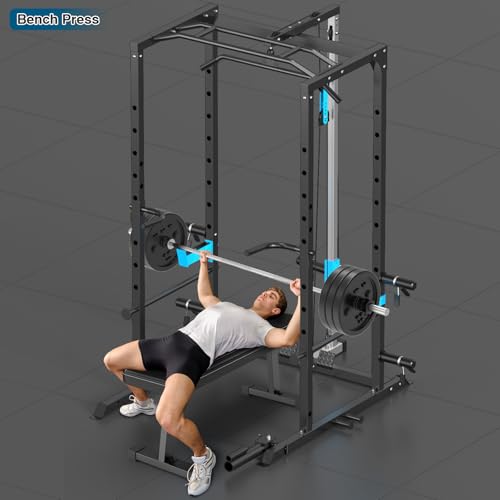Image of ULTRA FUEGO Power Cage, Multi-Functional Power Rack with J-Hooks, Dip Handles, Landmine Attachment and Optional Cable Pulley System for Home Gym