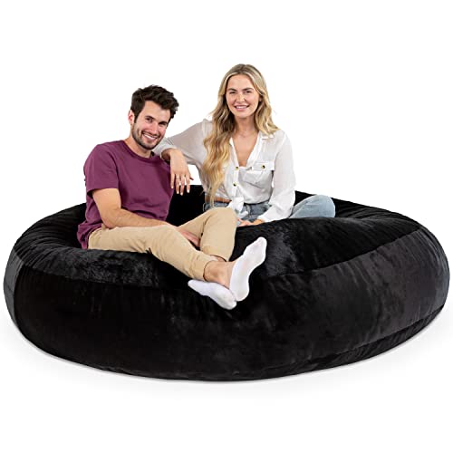 Image of Jaxx 6 Foot Cocoon - 2-in-1 Convertible Bean Bag Bed & Large Bean Bag Chair for Adults - Premium Faux Fur, Black Rabbit