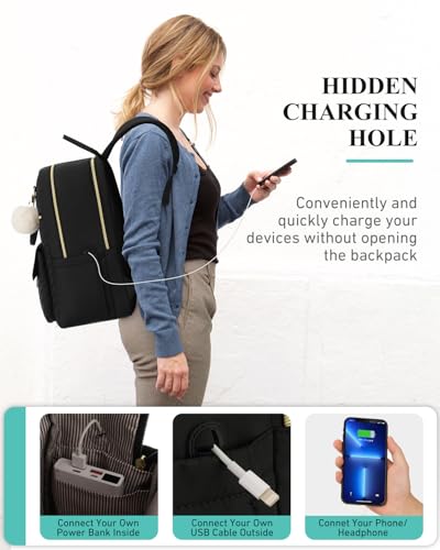 School Backpacks for Teen Girls, Cute Laptop Backpack Bookbag with Charging Hole for College Women Big Students Middle High School, Black2