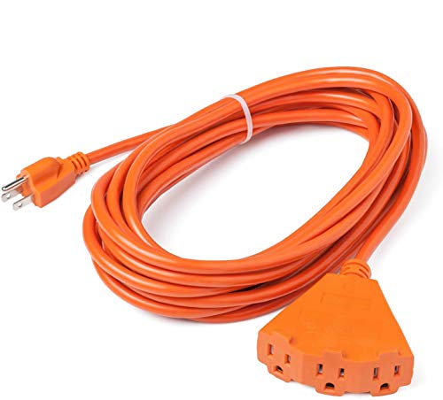 25 Feet Triangular 3 Outlet Heavy Duty Extension Cord Power Splitter 16AWG Indoor Outdoor Use - Orange - ETL Certified