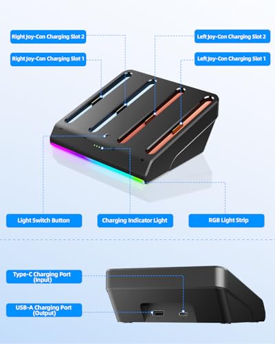 Image of Magnetic Charging Dock for Nintend0 Switch 2 Joycon, Fast Charger Station | 4-in-1 Magnetic Charging: Simultaneously charge 4 Switch 2 Joycons with magnetic snap-on design for easy placement