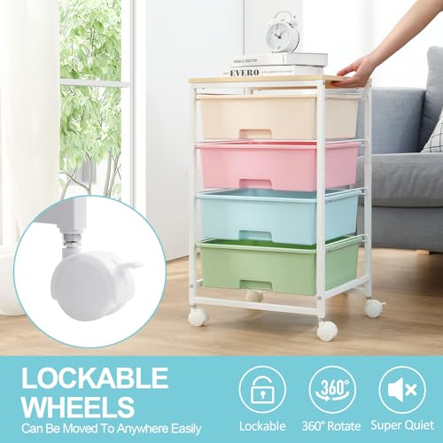 Image of Utility Cart with 4 Drawers, Rolling Storage Cart with Drawers, Rainbow