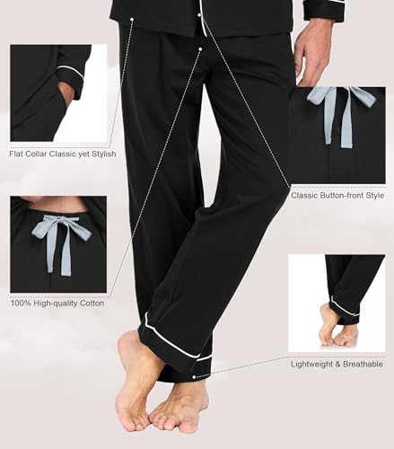 Image of EA'S SECRET Men's Cotton Pajamas Set Button Down Pjs Set for Men Long Sleeve Knit Sleepwear Loungewear with Pockets