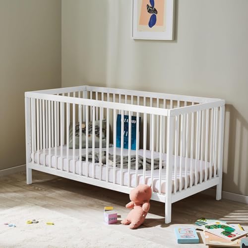 Kids Collective Lit bébé évolutif 60x120 & 70x140 cm - Sommier 9 hauteurs, barreaux Amovibles, hêtre Massif | Naissance à 3 Ans - Fabrication EU | Blanc
