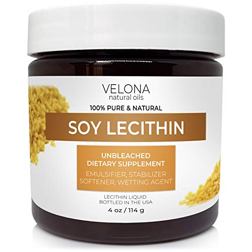 Pure Liquid Soy Lecithin by Velona - 4 oz | Food Grade | Unbleached| Emulsifier, Stabilizer, Softener, Smoother, Wetting Agent | Use Today - Enjoy Results